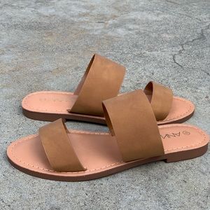 🌟Anna Double Strap Slip On Sandal Flip Flop Tan